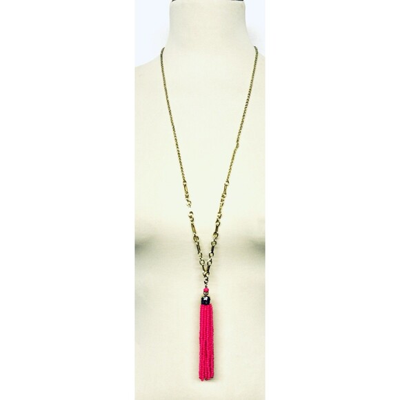 Lilly Pulitzer Beach Breeze Necklace Gold w Pink Beaded Tassel Long Necklace - Picture 1 of 5